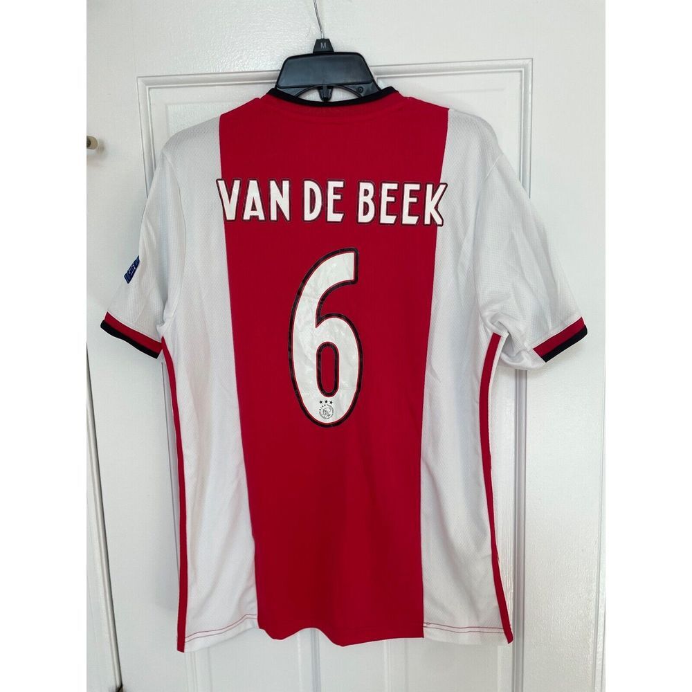Ajax Van De Beek Soccer Home Jersey Adidas Size Medium Red White Ziggo Climalite